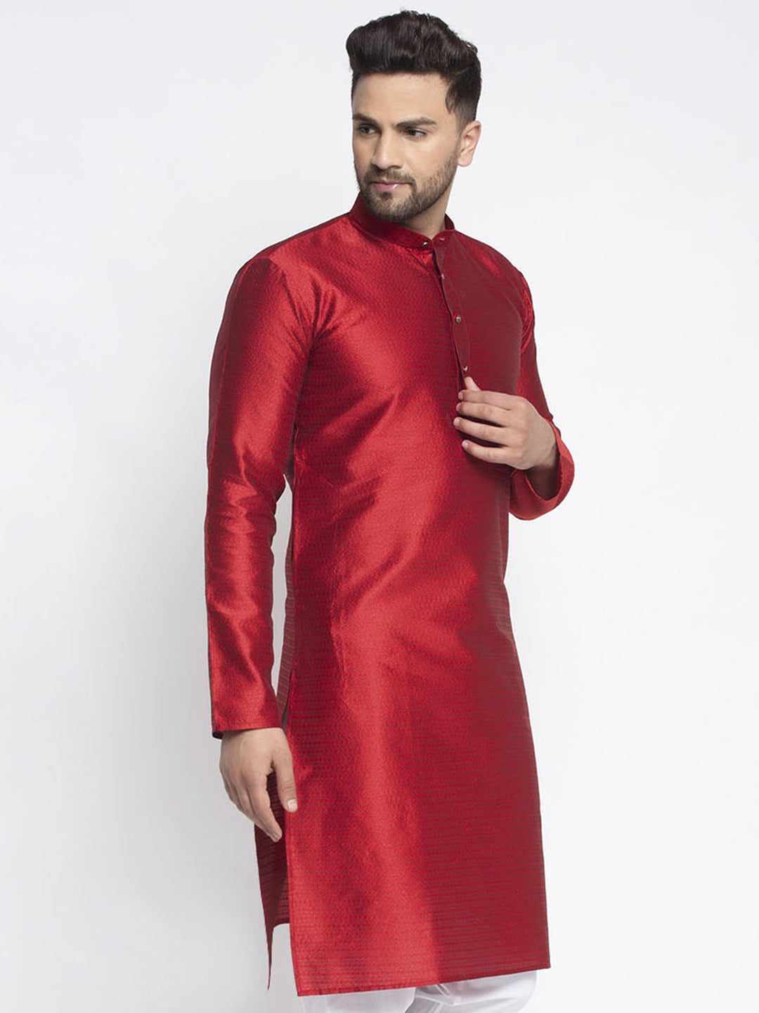 Jompers Men Maroon & White Woven Design Kurta Only - Distacart