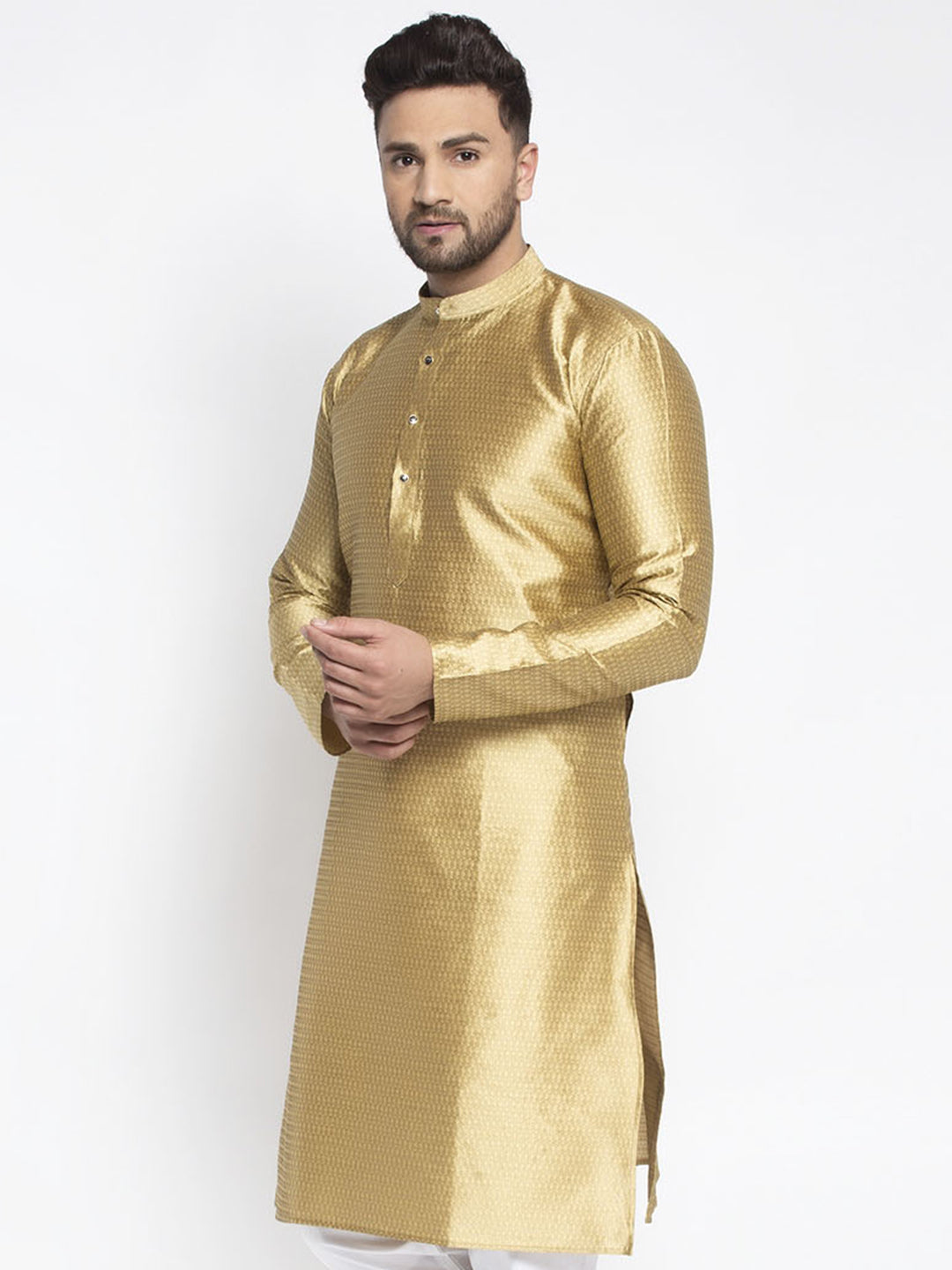 Jompers Men Mustard & White Woven Design Kurta Only - Distacart