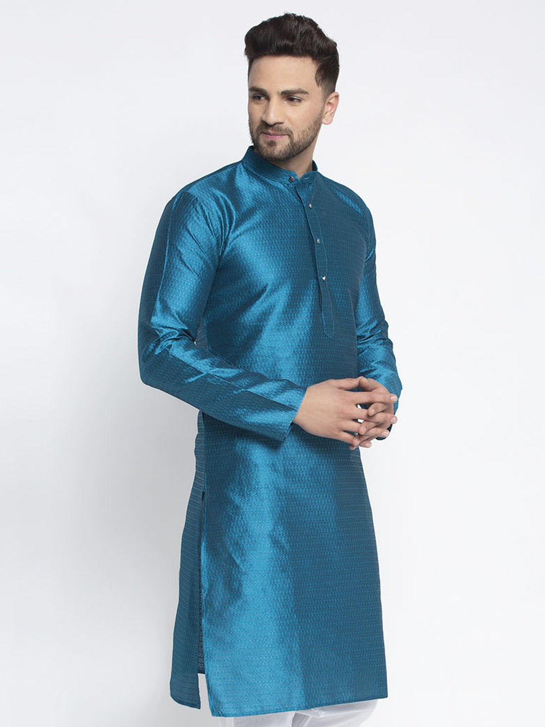 Jompers Men Blue & White Woven Design Kurta Only - Distacart