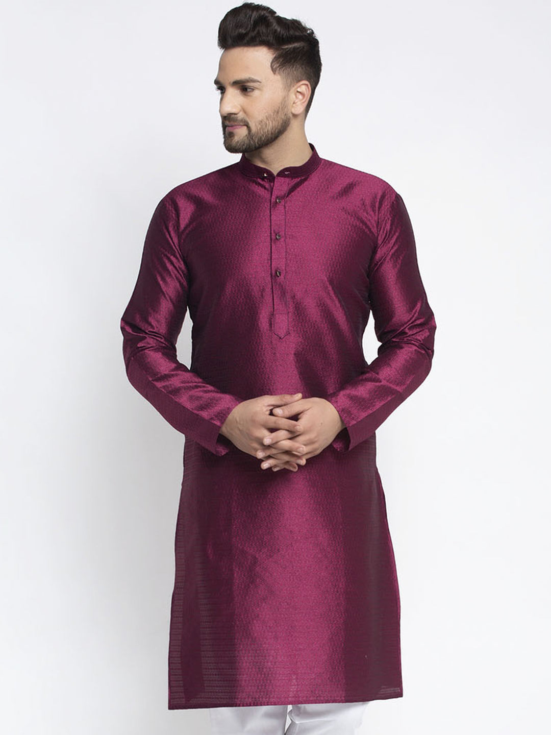 Jompers Men Purple & White Woven Design Kurta Only - Distacart