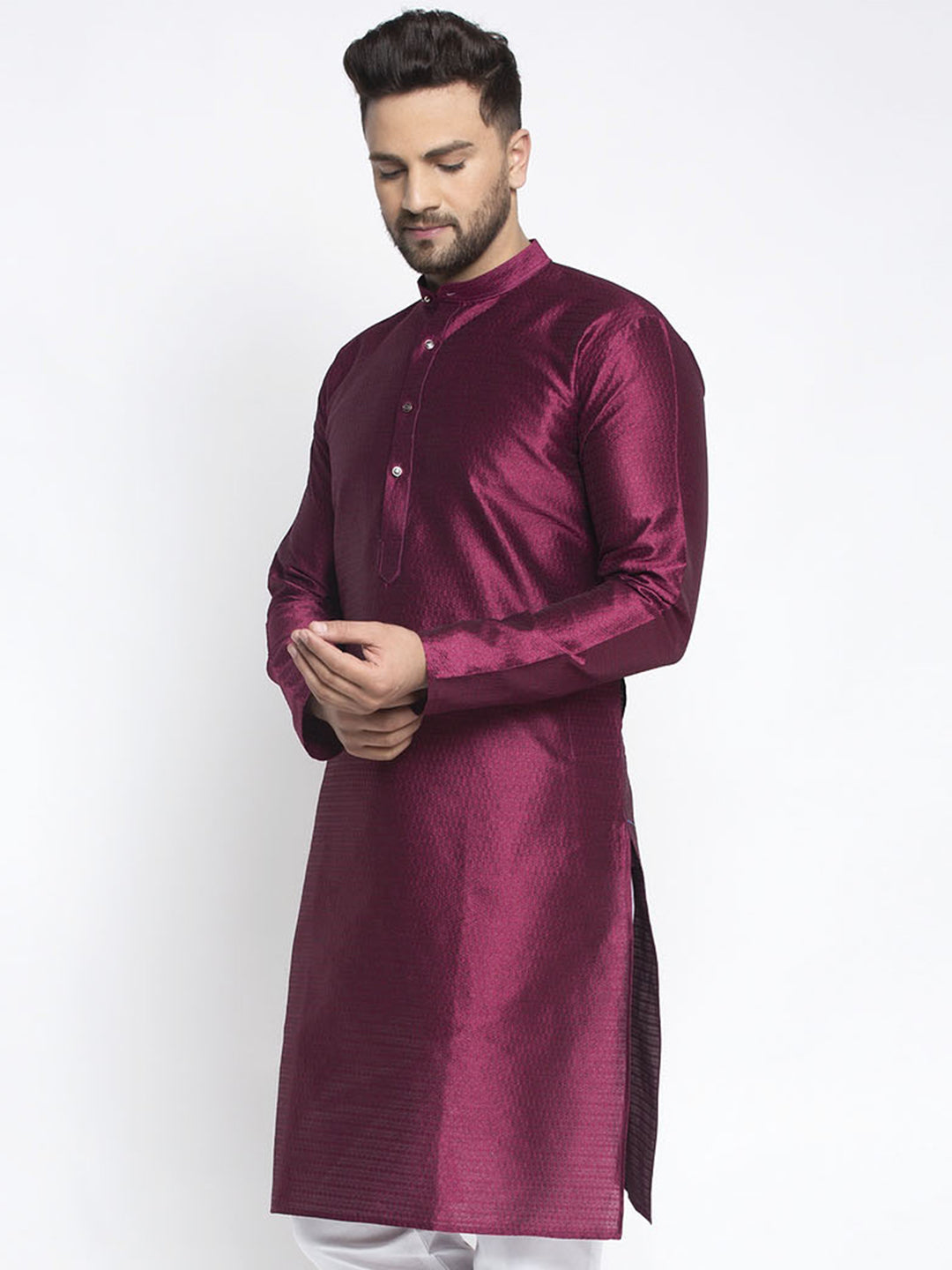 Jompers Men Purple & White Woven Design Kurta Only - Distacart