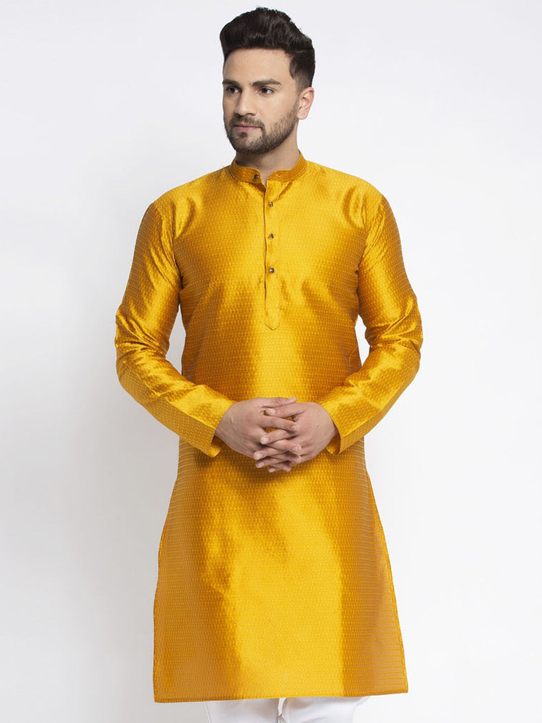 Jompers Men Yellow & White Woven Design Kurta Only - Distacart