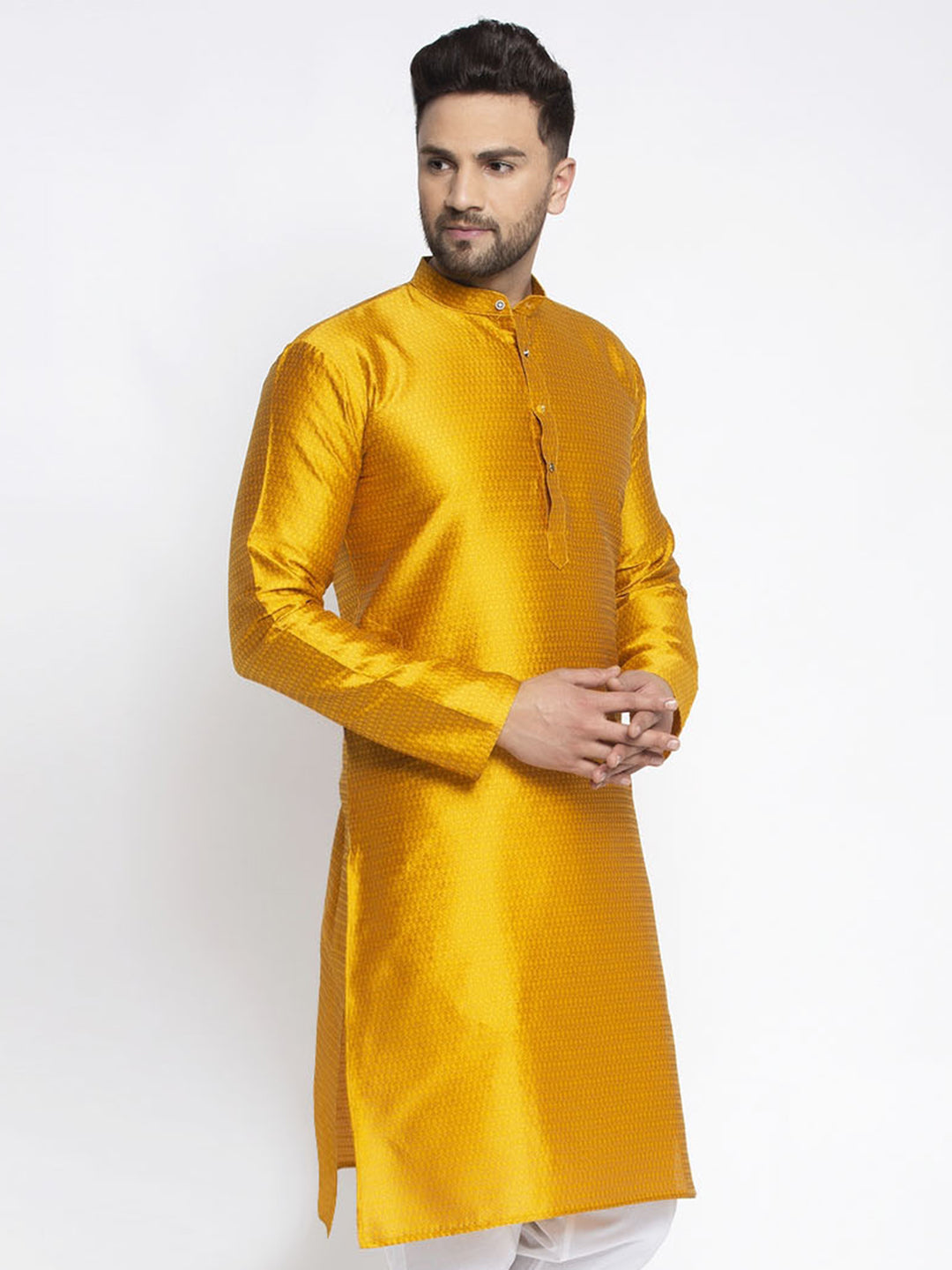 Jompers Men Yellow & White Woven Design Kurta Only - Distacart