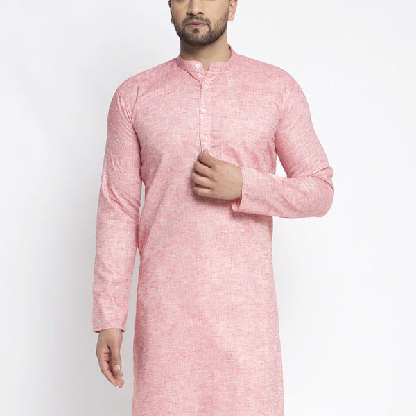 Jompers Men Pink & White Self Design Kurta Only - Distacart
