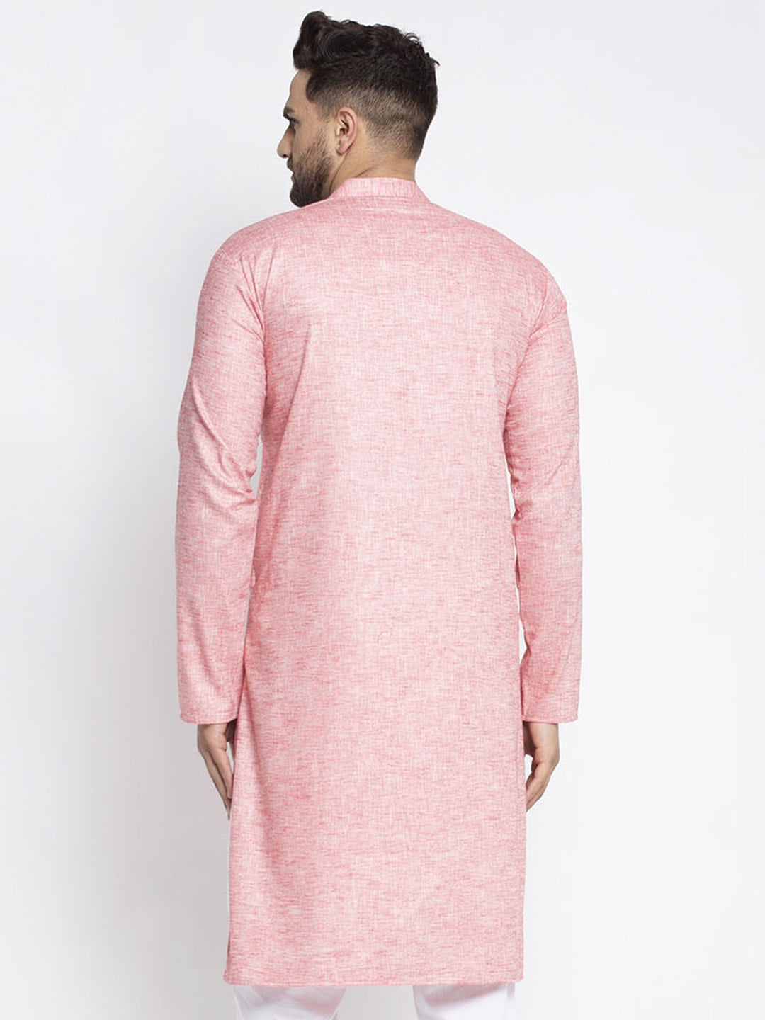 Jompers Men Pink & White Self Design Kurta Only - Distacart