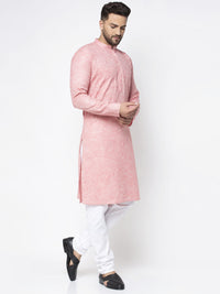 Thumbnail for Jompers Men Pink & White Self Design Kurta Only - Distacart