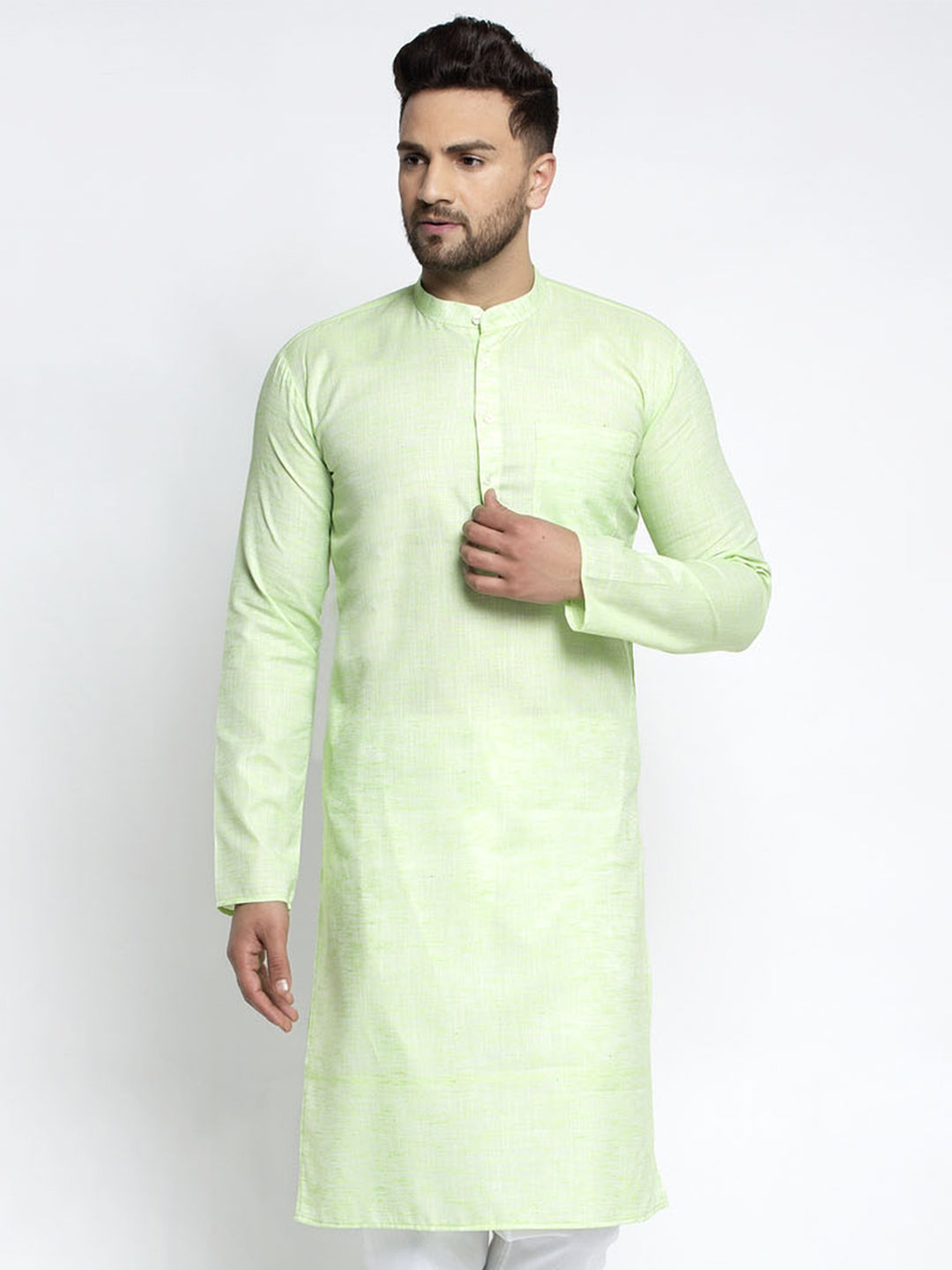 Jompers Men Green & White Self Design Kurta Only - Distacart