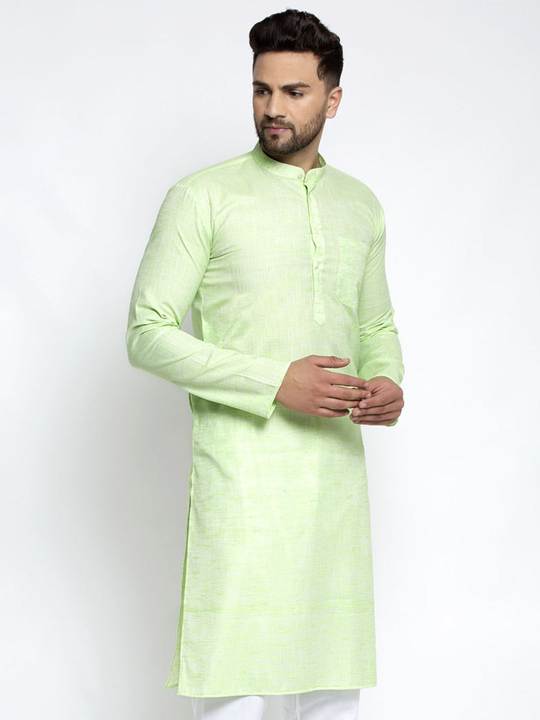 Jompers Men Green & White Self Design Kurta Only - Distacart
