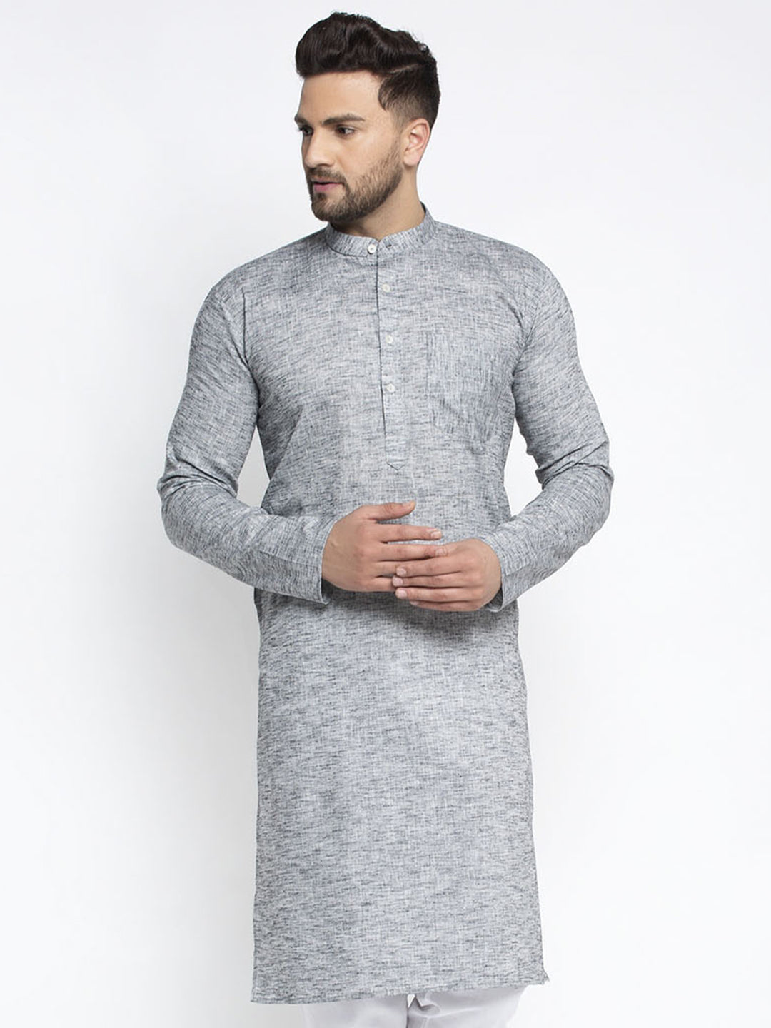 Jompers Men Grey & White Self Design Kurta Only - Distacart