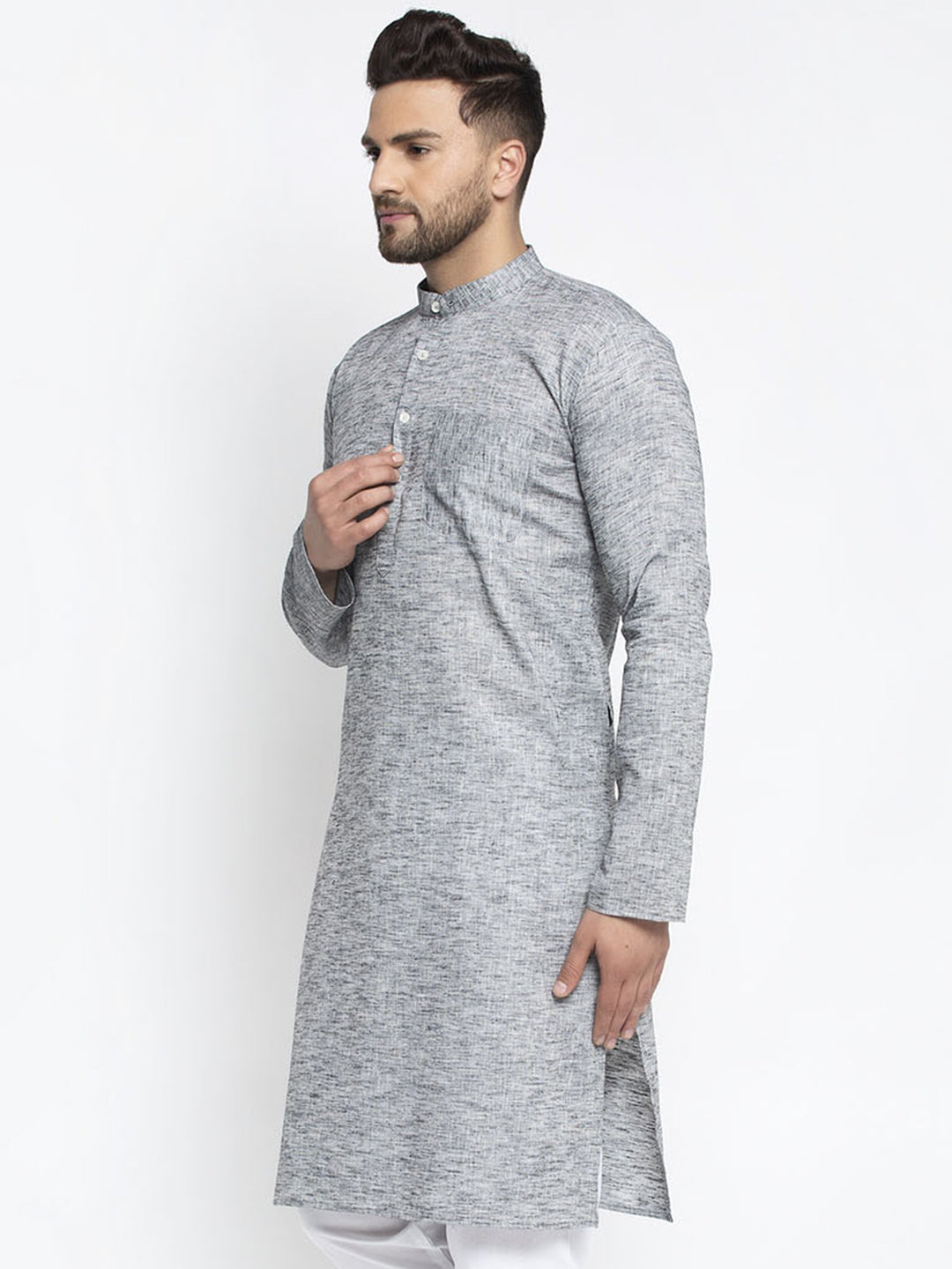 Jompers Men Grey & White Self Design Kurta Only - Distacart
