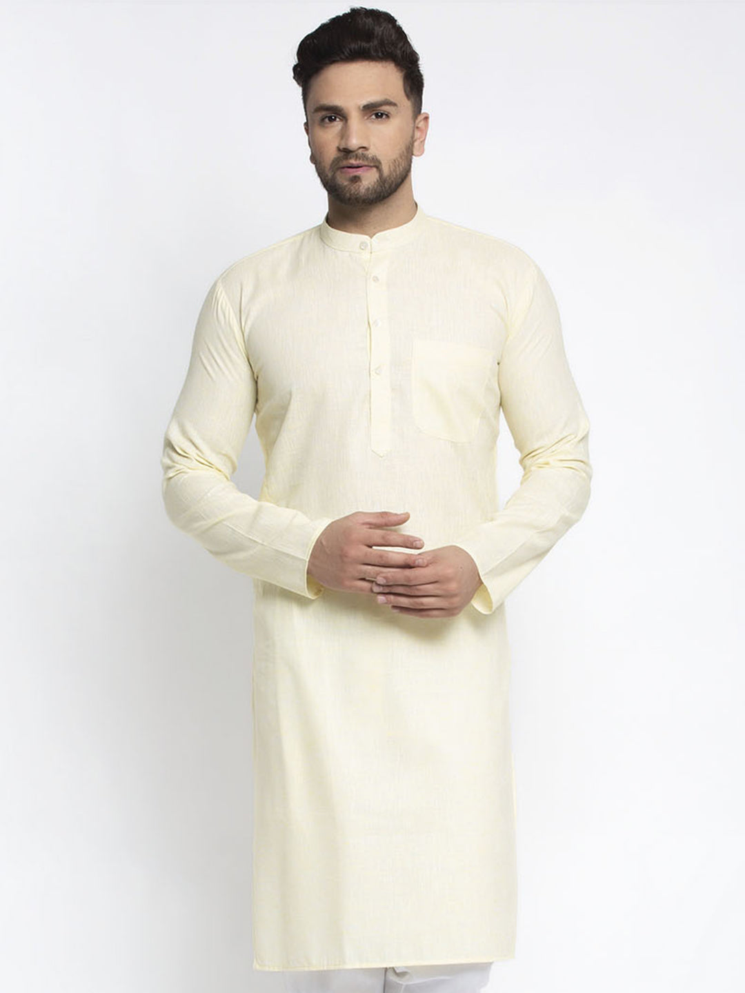 Jompers Men Lemon Yellow & White Self Design Kurta Only - Distacart