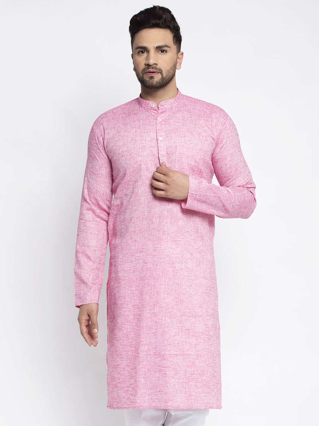 Jompers Men Pink & White Self Design Kurta Only - Distacart