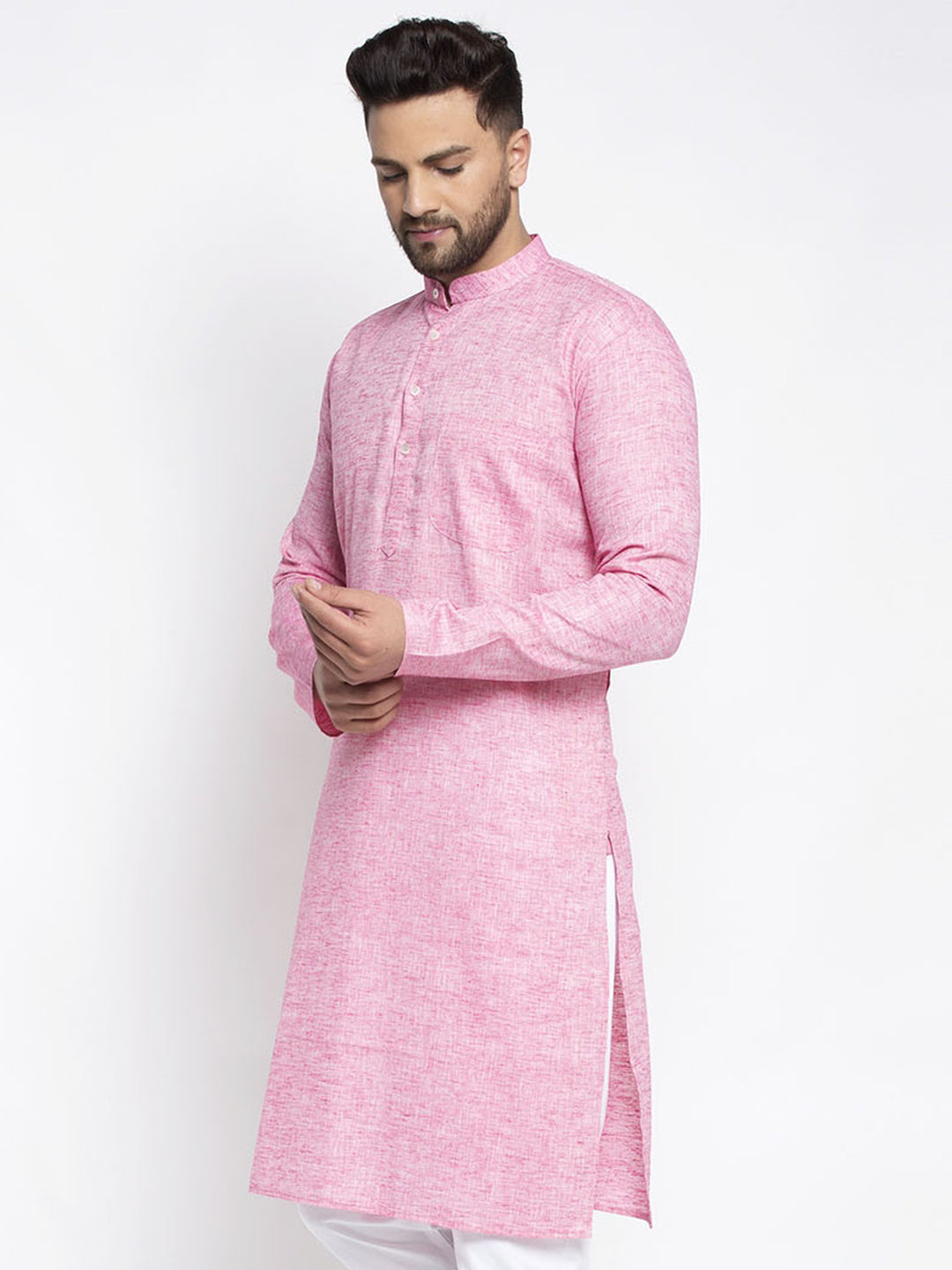 Jompers Men Pink & White Self Design Kurta Only - Distacart