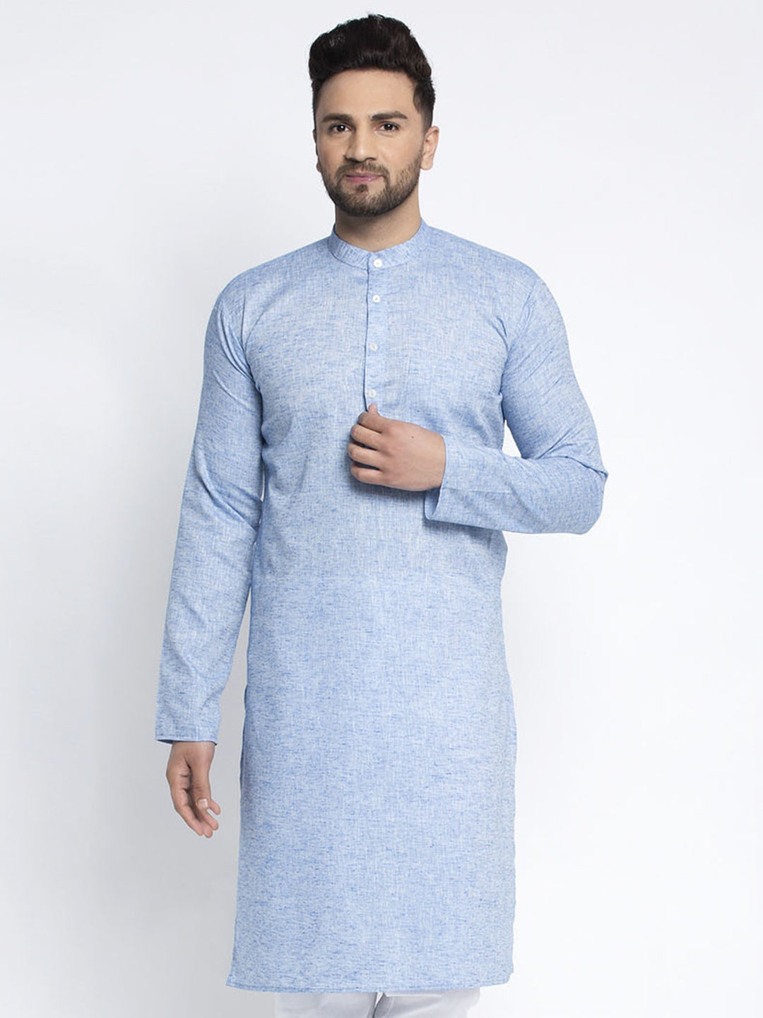 Jompers Men Blue & White Self Design Kurta Only - Distacart