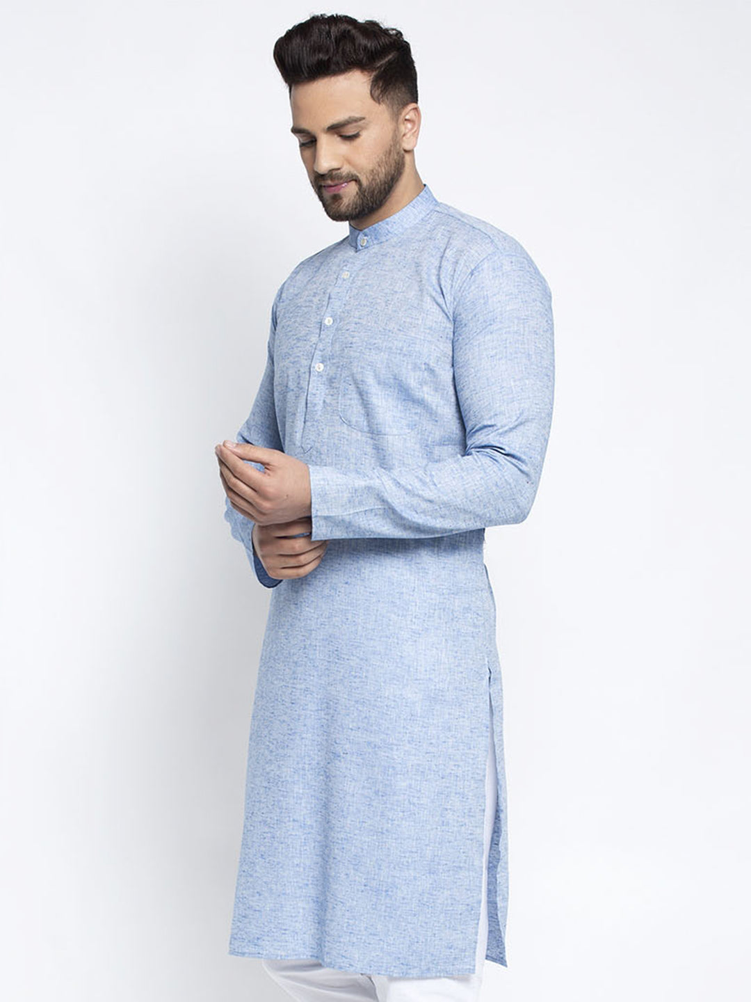 Jompers Men Blue & White Self Design Kurta Only - Distacart