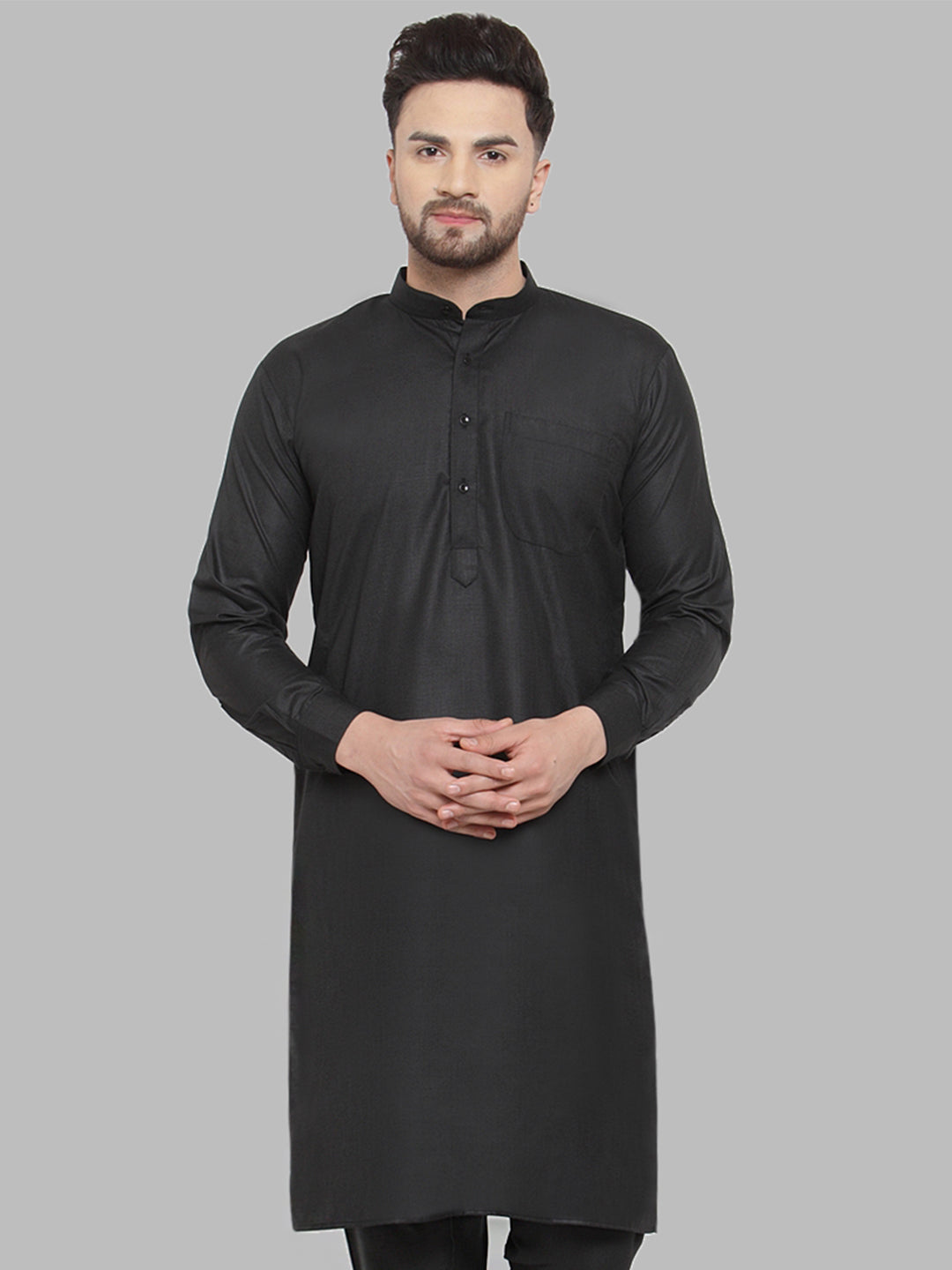 Jompers Men's Black Solid Cotton Kurta Only