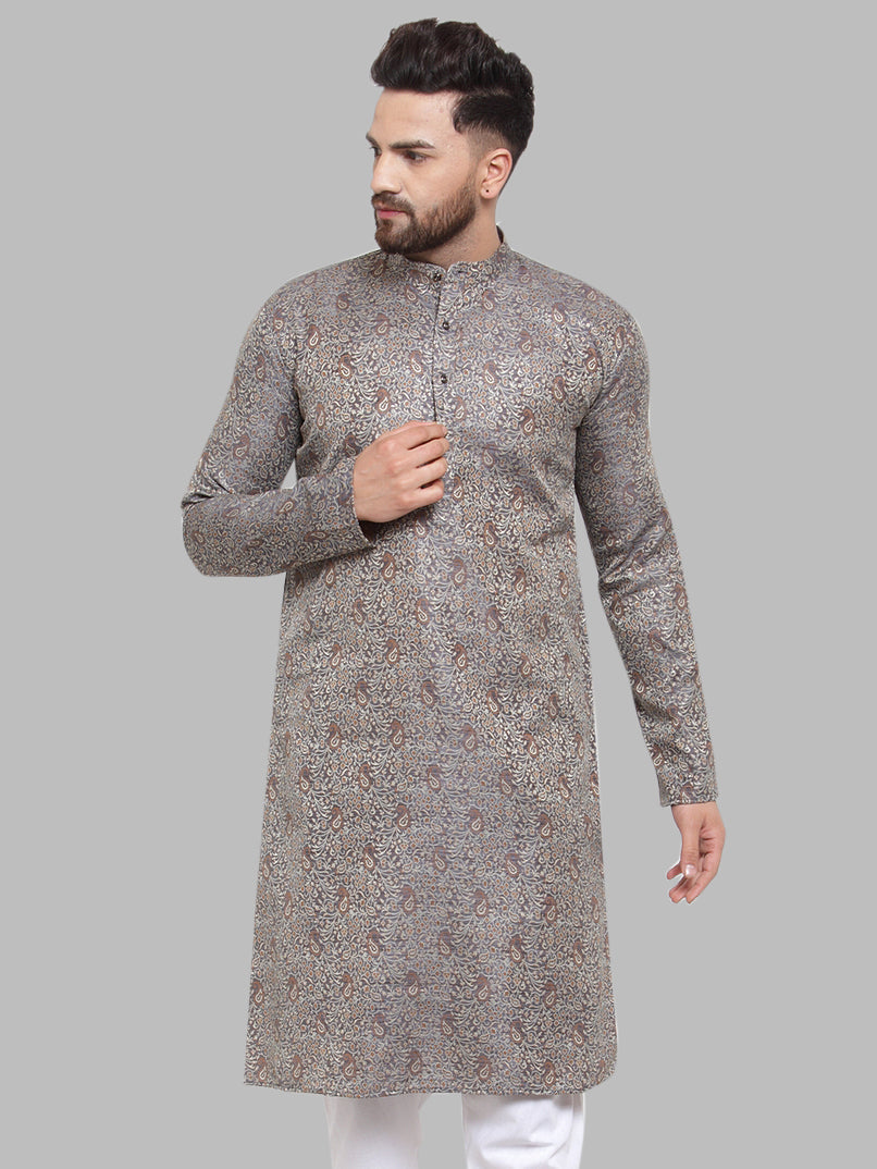 Jompers Men Grey & White Woven Design Kurta Only - Distacart
