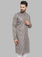 Thumbnail for Jompers Men Grey & White Woven Design Kurta Only - Distacart