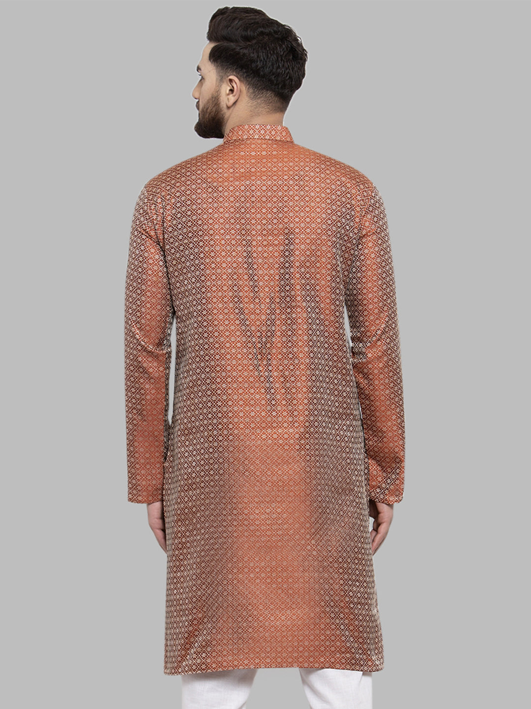 Jompers Men Orange & White Woven Design Kurta Only - Distacart