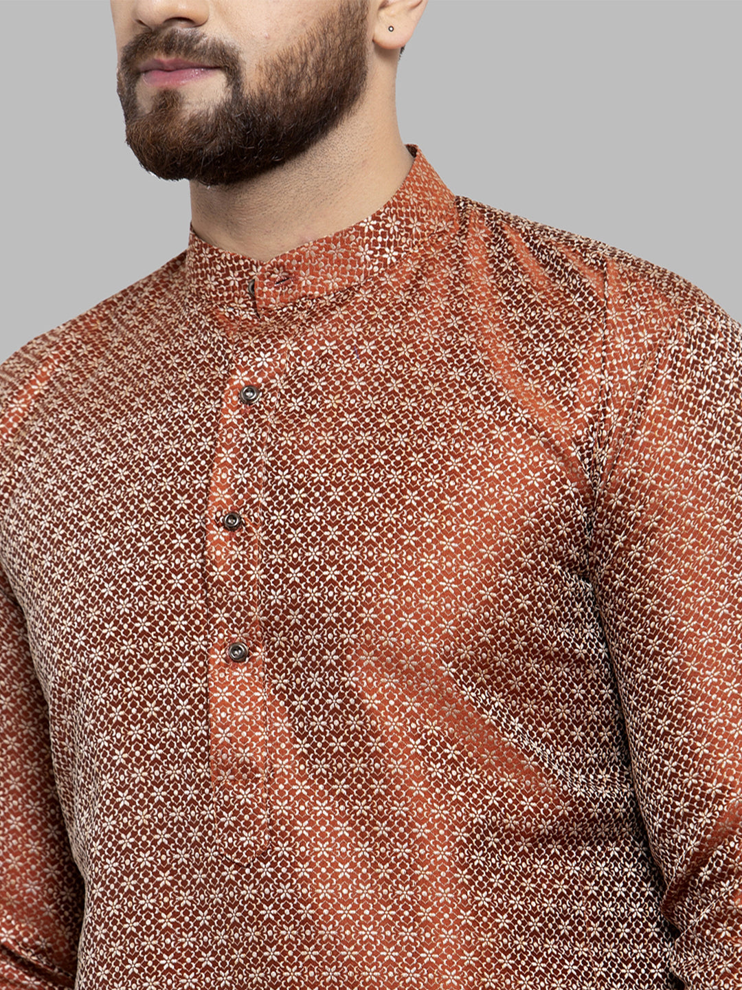 Jompers Men Orange & White Woven Design Kurta Only - Distacart
