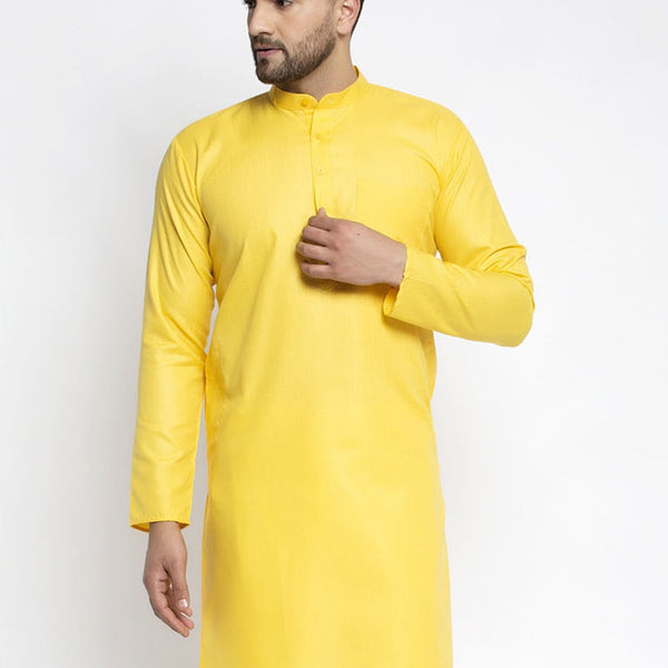 Jompers Men's Lemon Cotton Solid Kurta Only