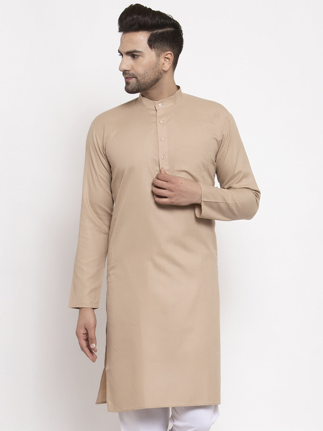 Jompers Men Light-Brown & White Solid Kurta Only - Distacart
