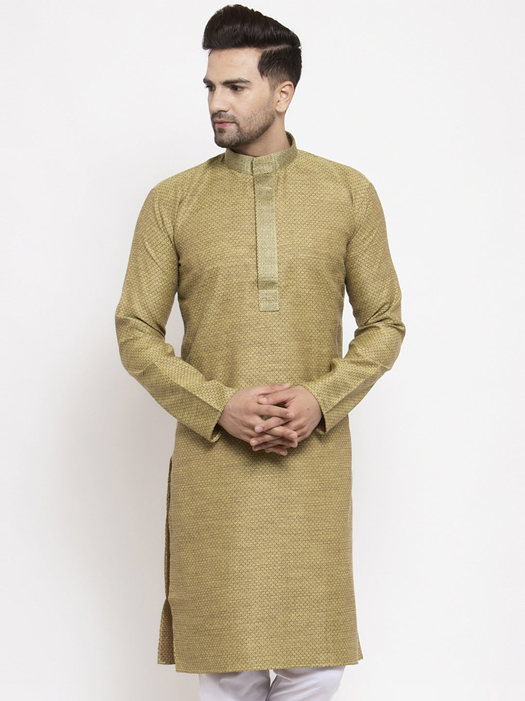 Jompers Men Olive Green Embroidered Kurta Only - Distacart