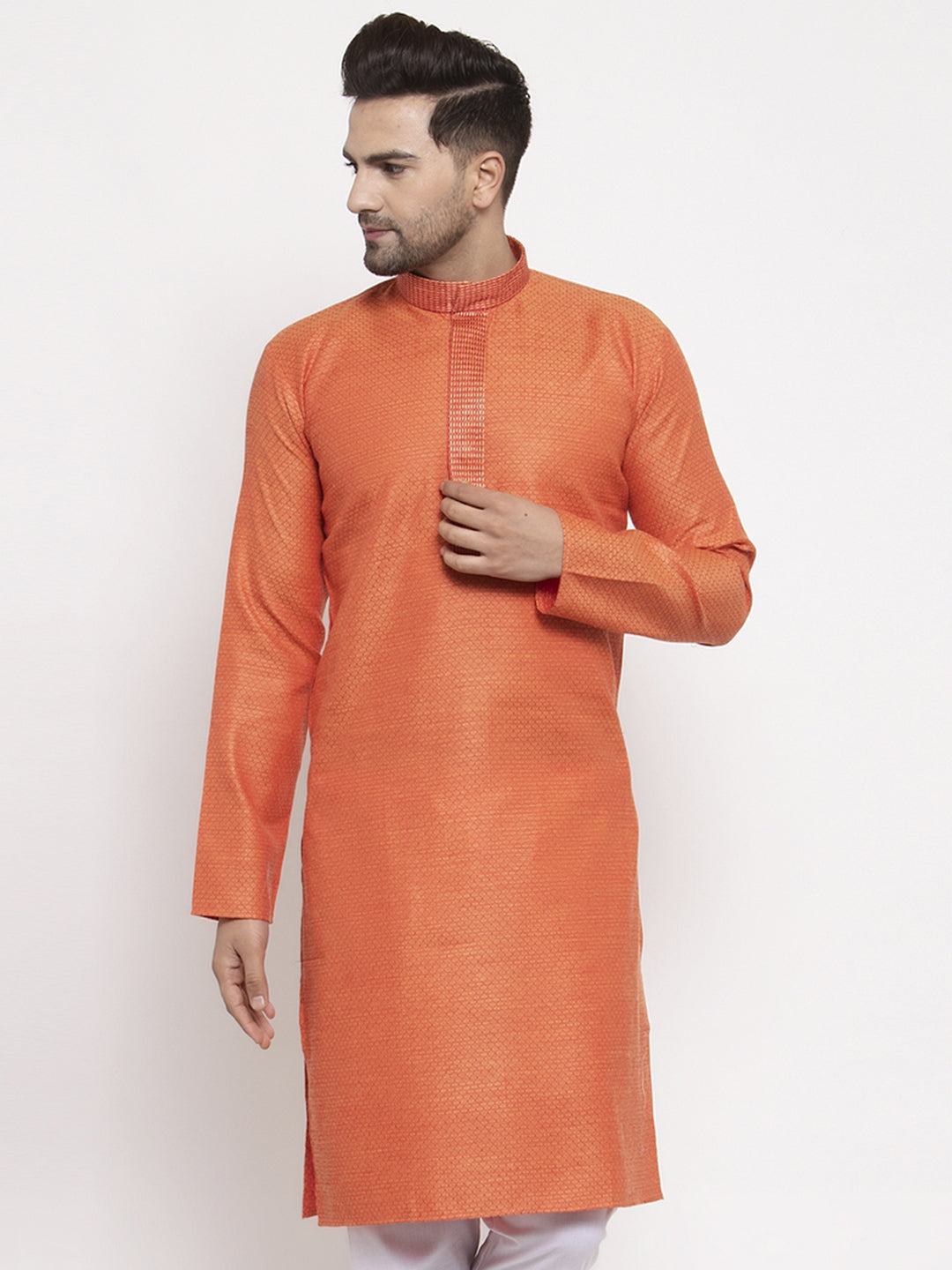 Jompers Men Orange Embroidered Kurta Only - Distacart