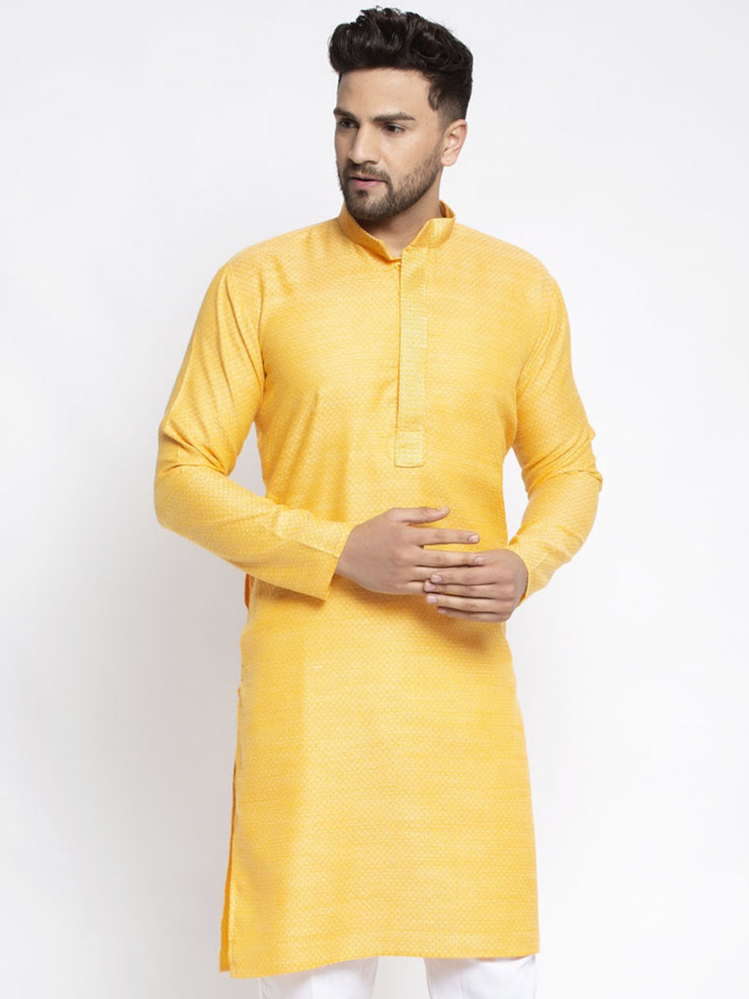 Jompers Men's Yellow Woven Kurta Only