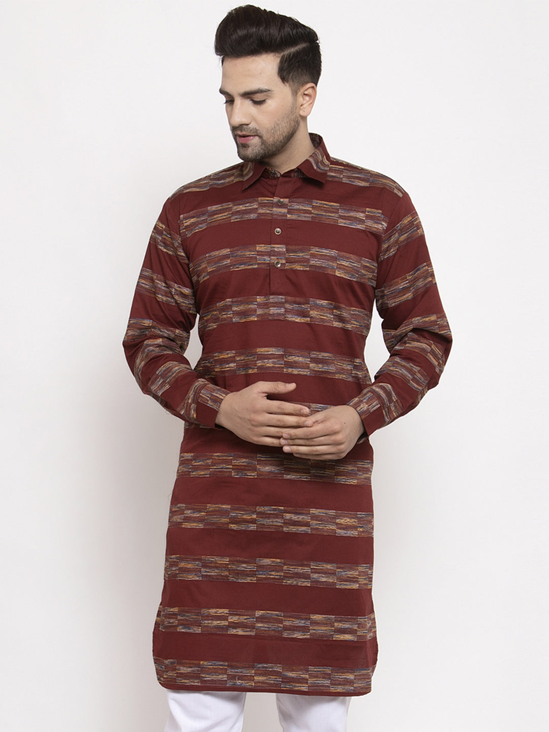 Jompers Men Brown Woven Design Kurta Only - Distacart