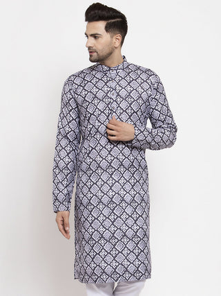 Jompers Men Blue & White Printed Kurta Only - Distacart