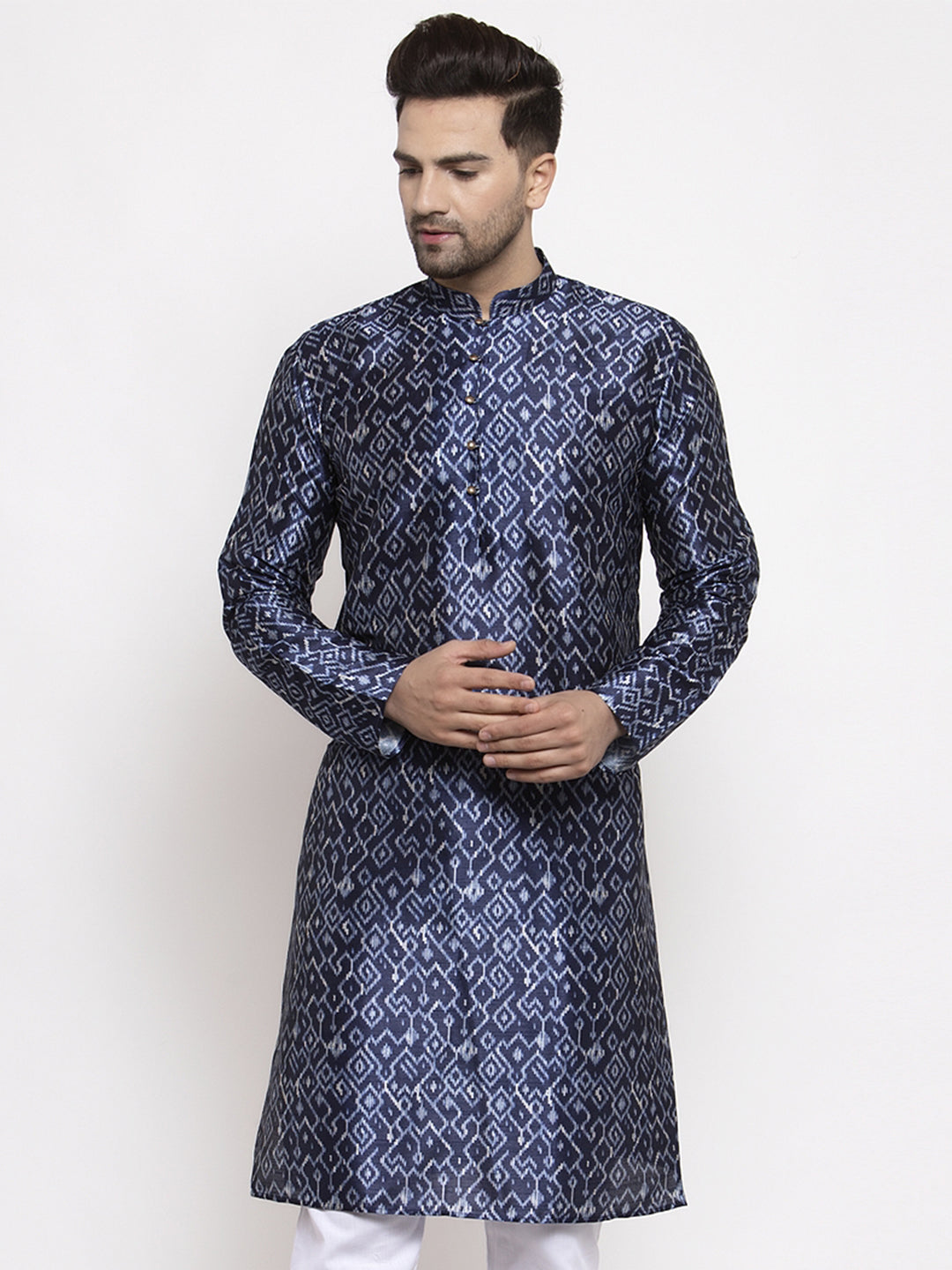 Jompers Men Navy Blue & White Printed Kurta Only - Distacart
