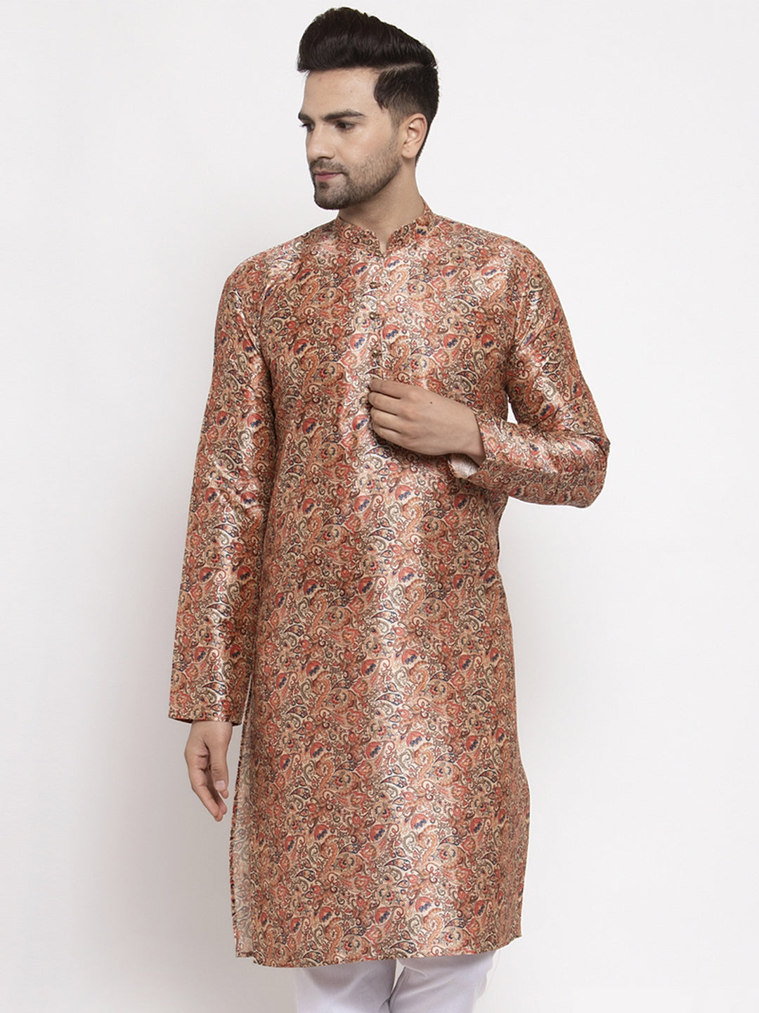 Jompers Men Golden Printed Kurta Only - Distacart
