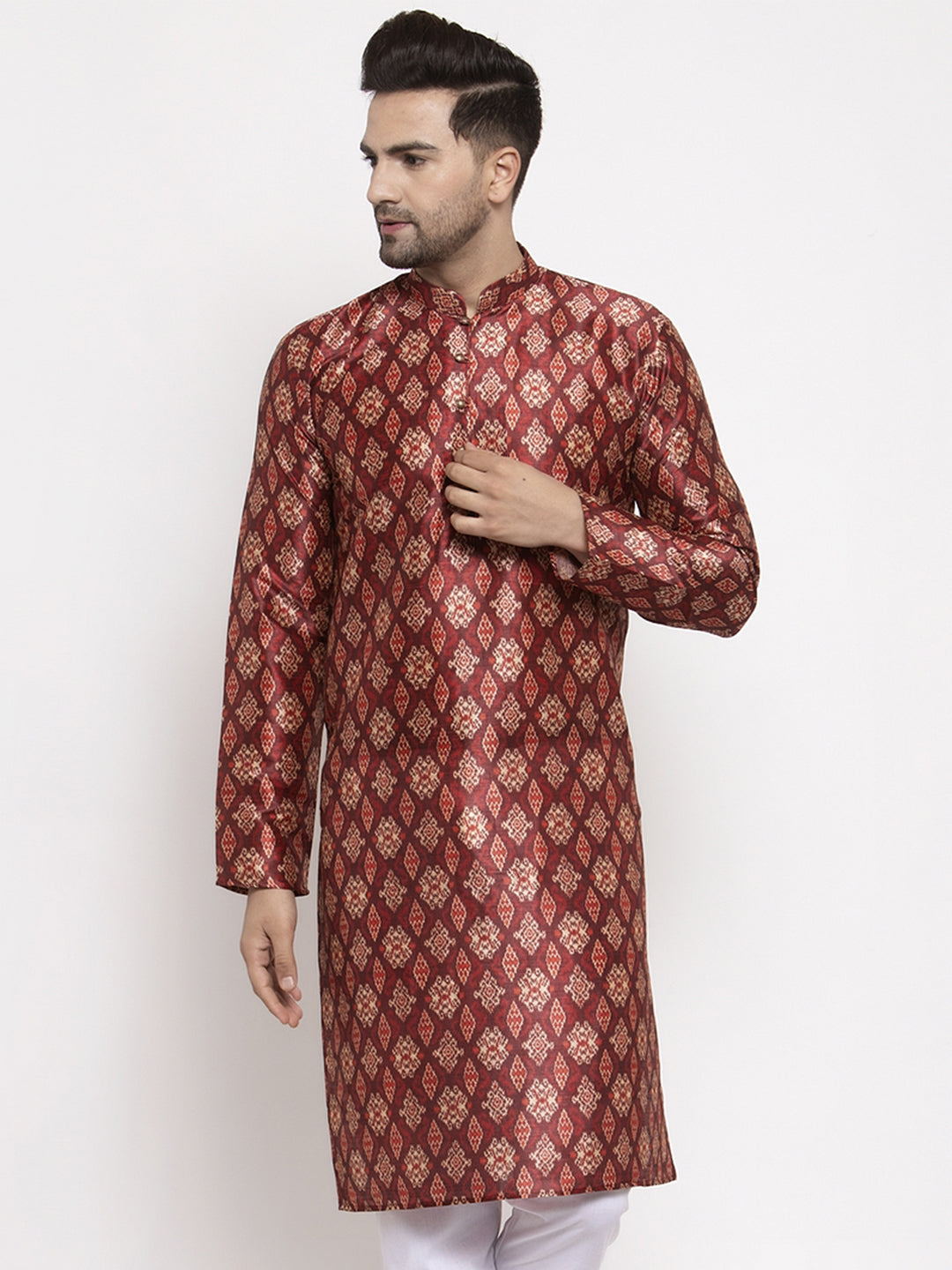Jompers Men Maroon Printed Kurta Only - Distacart