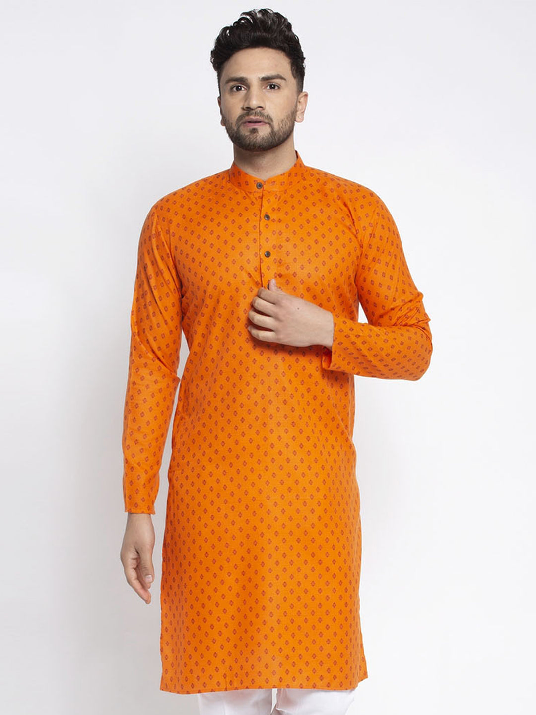 Jompers Men's Orange Printed Kurta Only