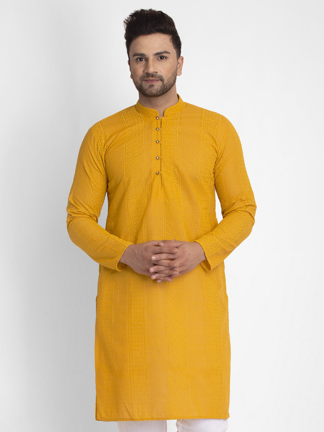 Jompers Men Mustard Embroidered Kurta Only - Distacart