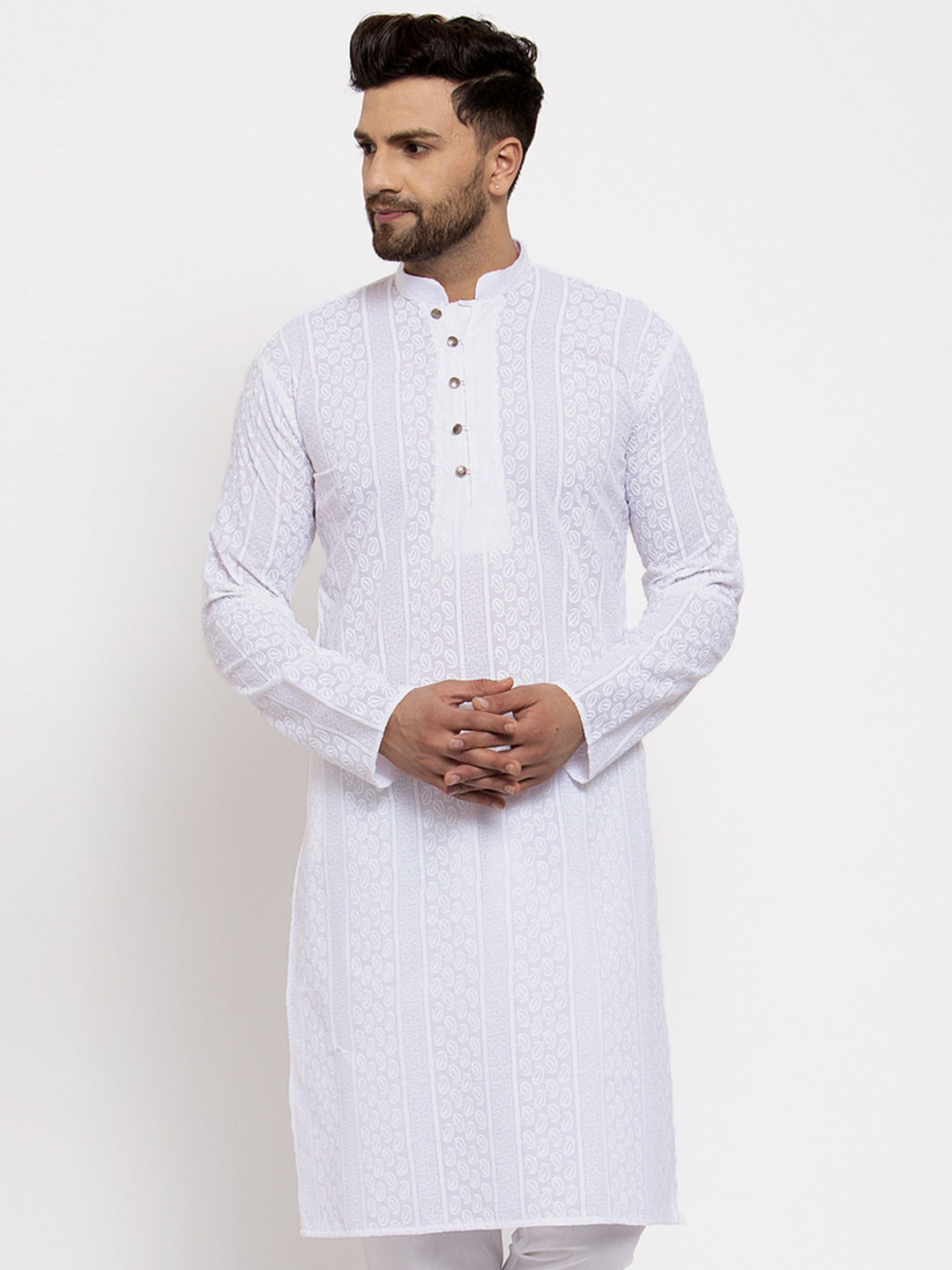 Jompers Men White Embroidered Kurta Only - Distacart