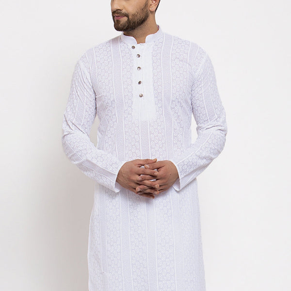 Jompers Men White Embroidered Kurta Only - Distacart