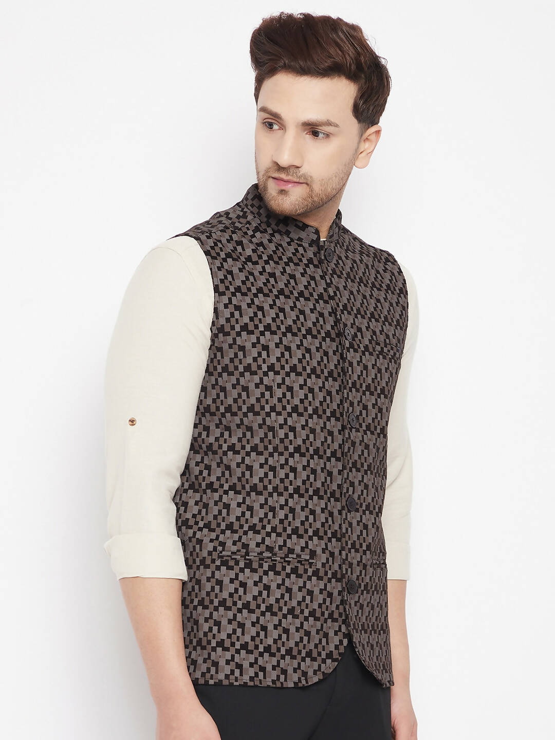 Even Apparels Black Merino Men Woven Nehru Jacket BF539 - Distacart