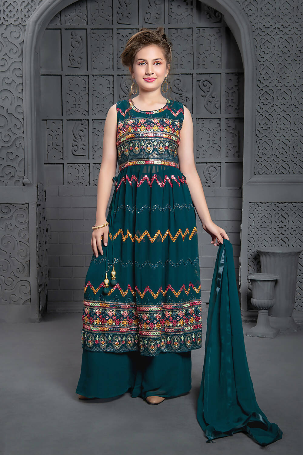 Kids Wedding Designer Rama Georgette Naira Cut Salwar Suit - Aaradhna - Distacart