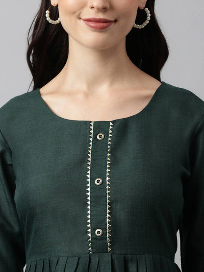 Green Poly Cotton Solid Nayra Cut Kurta - Tirtha - Distacart