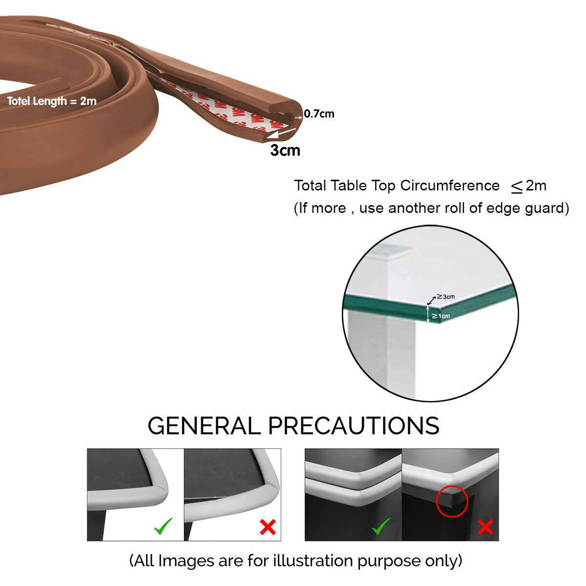Safe-O-Kid Unique High Density 2 Mtr Long U - Shaped 4 Edge Guard Strips - Brown - Distacart