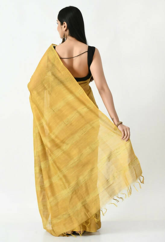 Mominos Fashion Moeza Golden Bhagalpuri Handloom 8 Line Ghichha Silk Saree with unstitched Blouse piece - Distacart