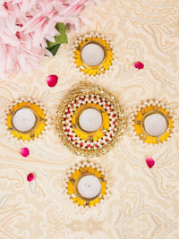 Thumbnail for Tied Ribbons Set Of 5 Golden Diwali Dcoration Tealight Candle Holder - Distacart