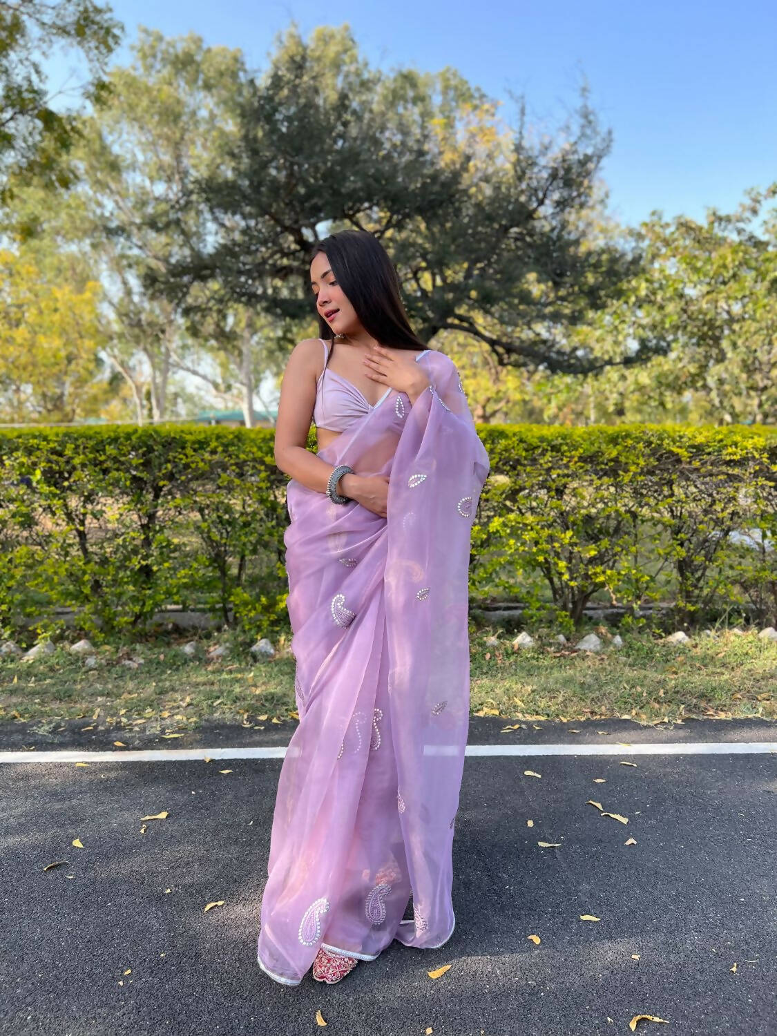 Vastrasky Purple Organza Saree - Distacart