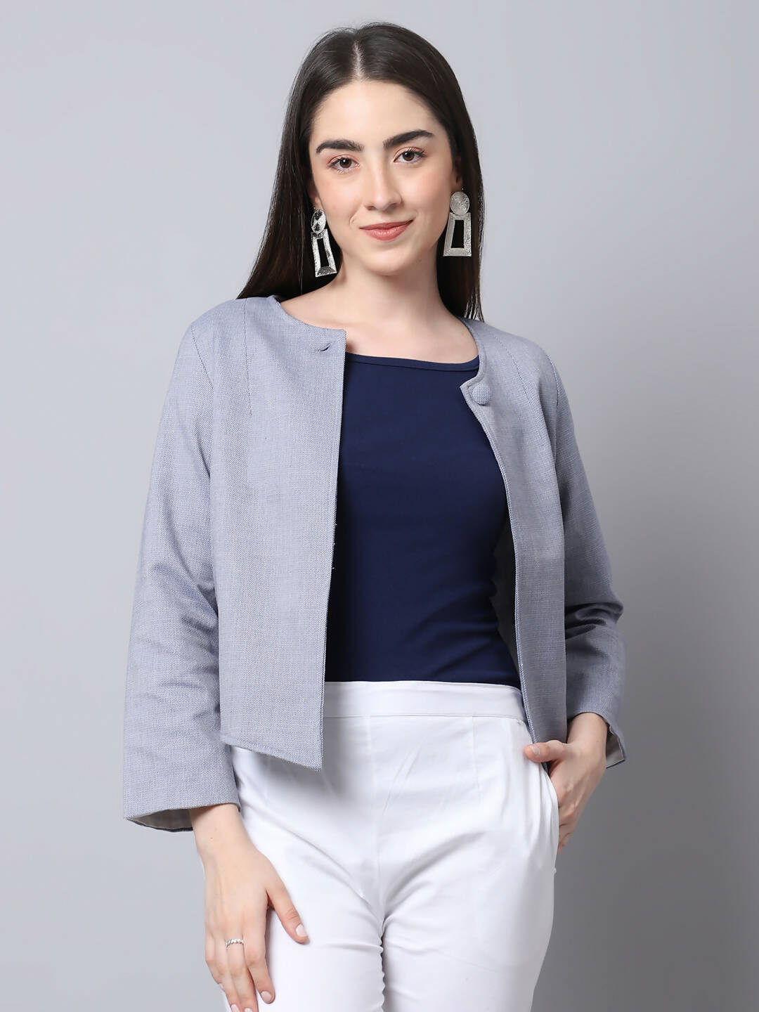 Even Apparels Grey Polywool Open Front Statement Women's Jacket (BF740) - Distacart