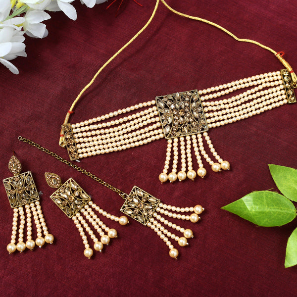 Mominos Fashion Johar Kamal Off White Color Kundan & Pearls Necklace Set - Distacart