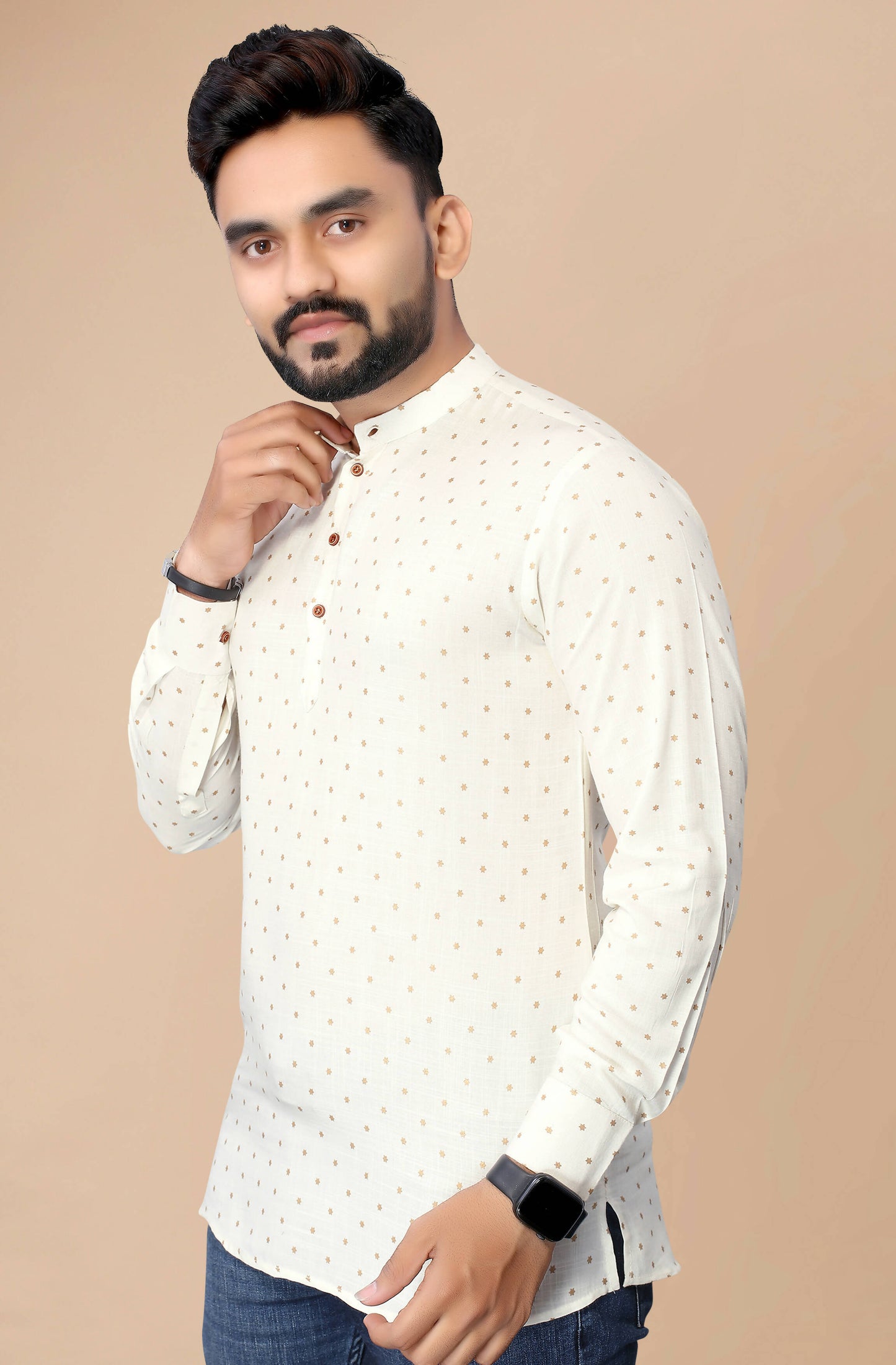 Mens Off White Viscose Foil Print Kurta - Mahotsav - Distacart