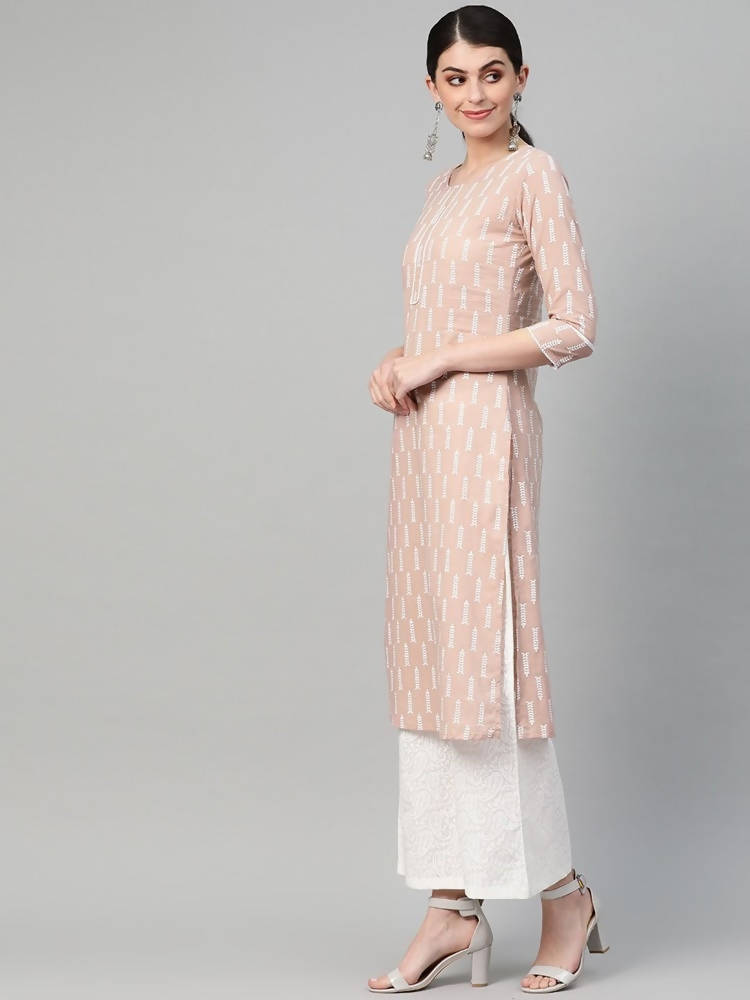 Yufta Women Mauve & White Printed Kurta with Palazzo & Dupatta