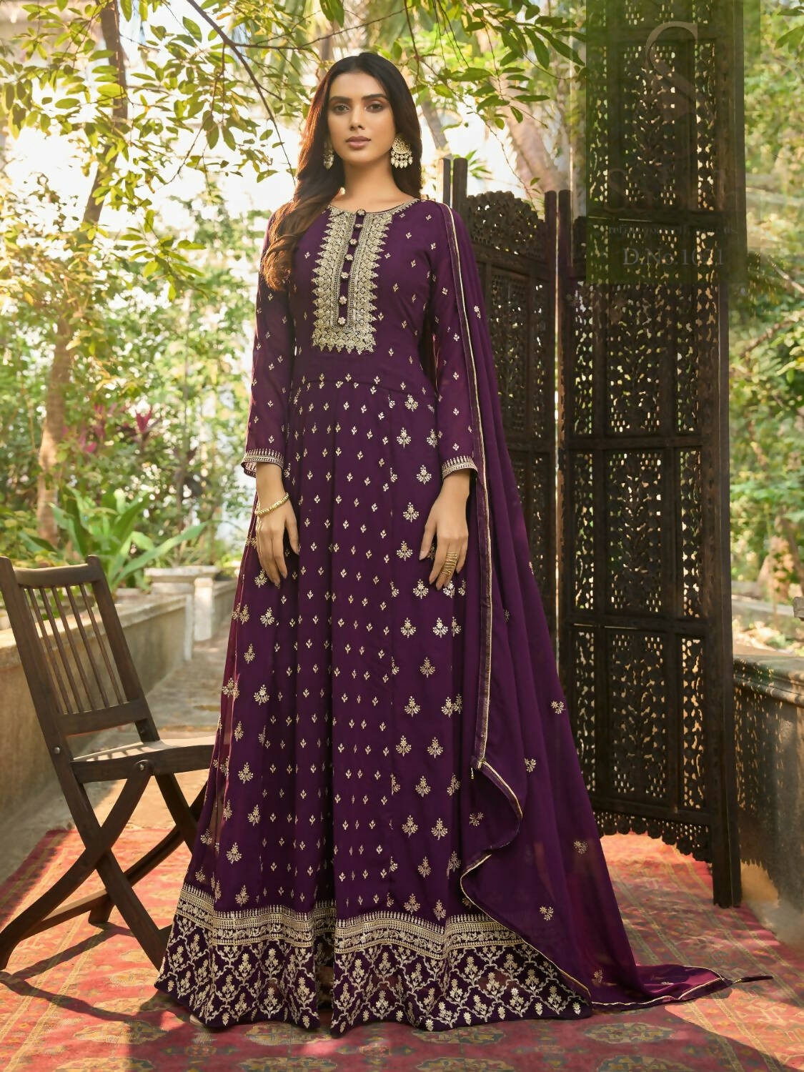 Purple Heavy Faux Georgette Anarkali Embroidered Kurta Set - Dhvani - Distacart
